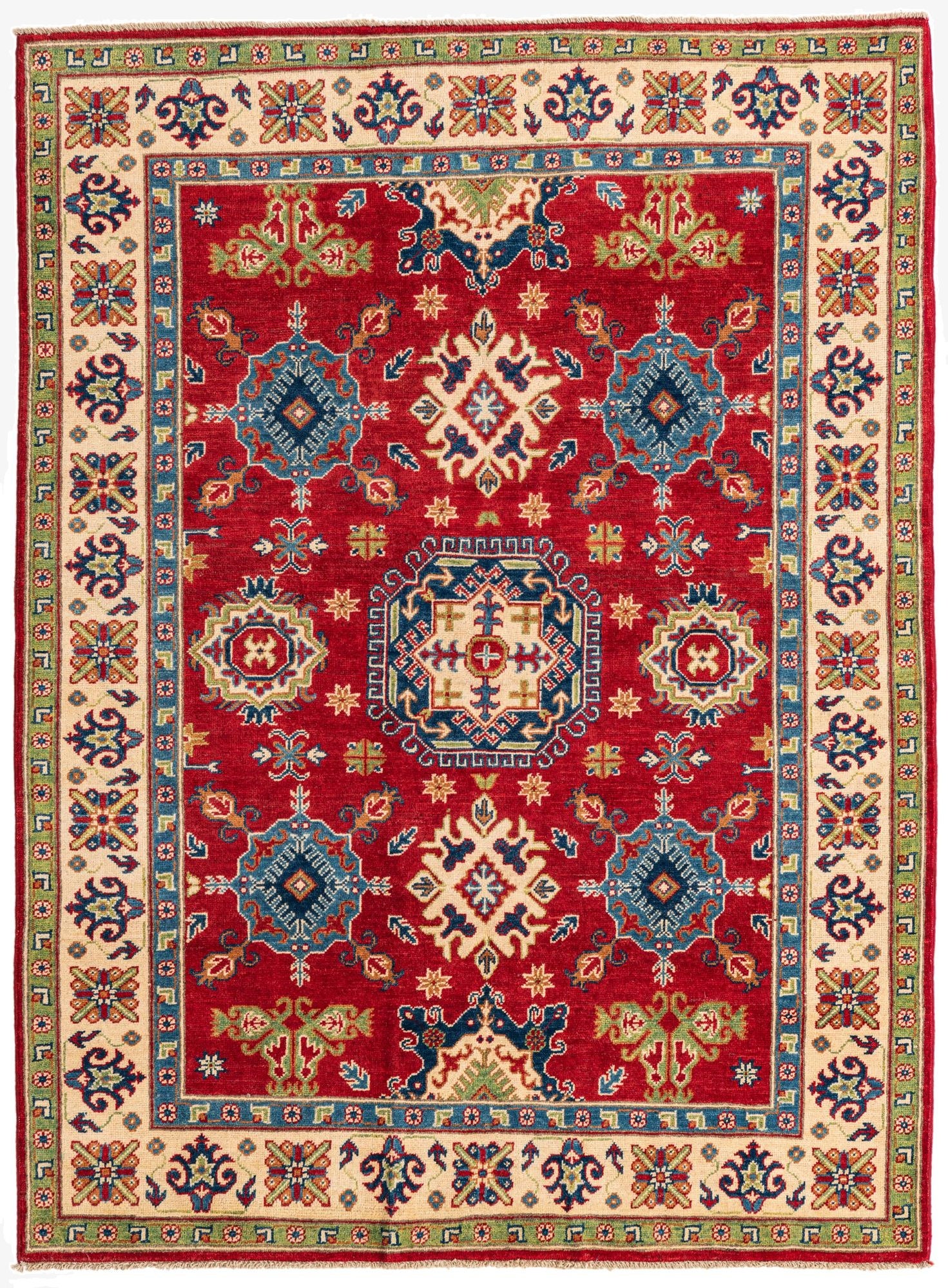  4' 10 x 6' 7  Hand Knotted Kazak Rug