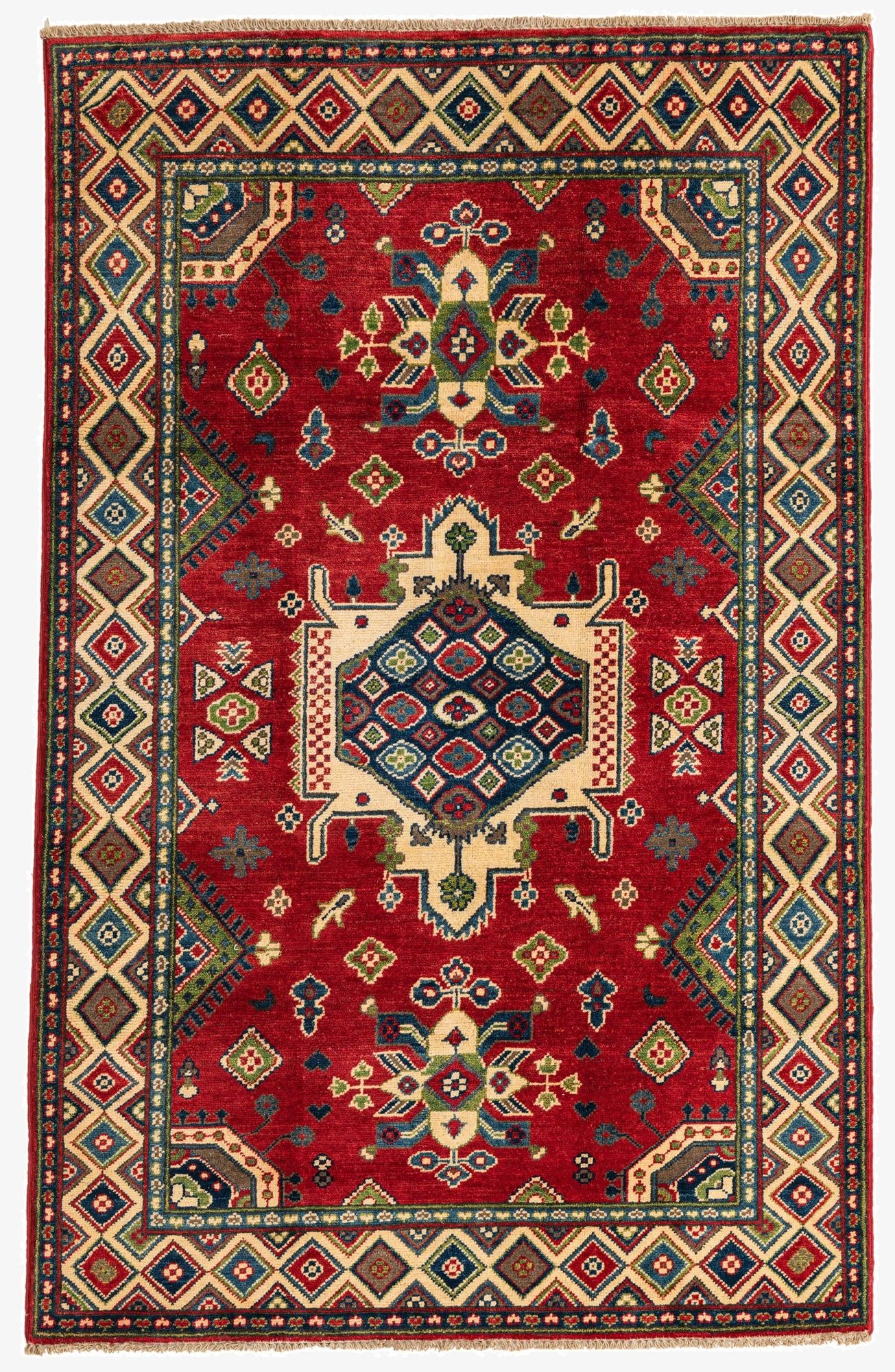  4' x 6' 4  Hand Knotted Kazak Rug