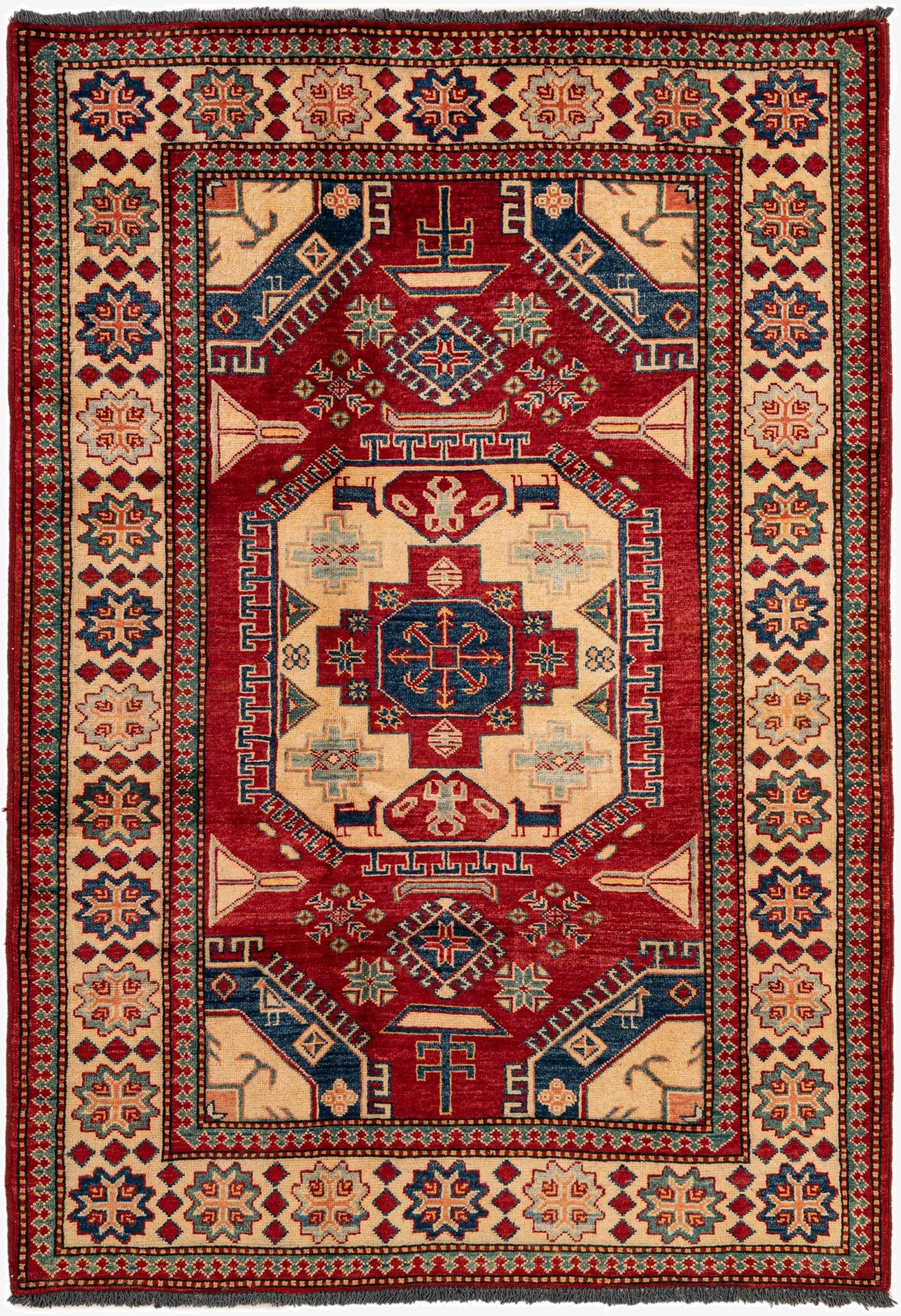  4' 2 x 5' 11  Hand Knotted Kazak Wool Rug