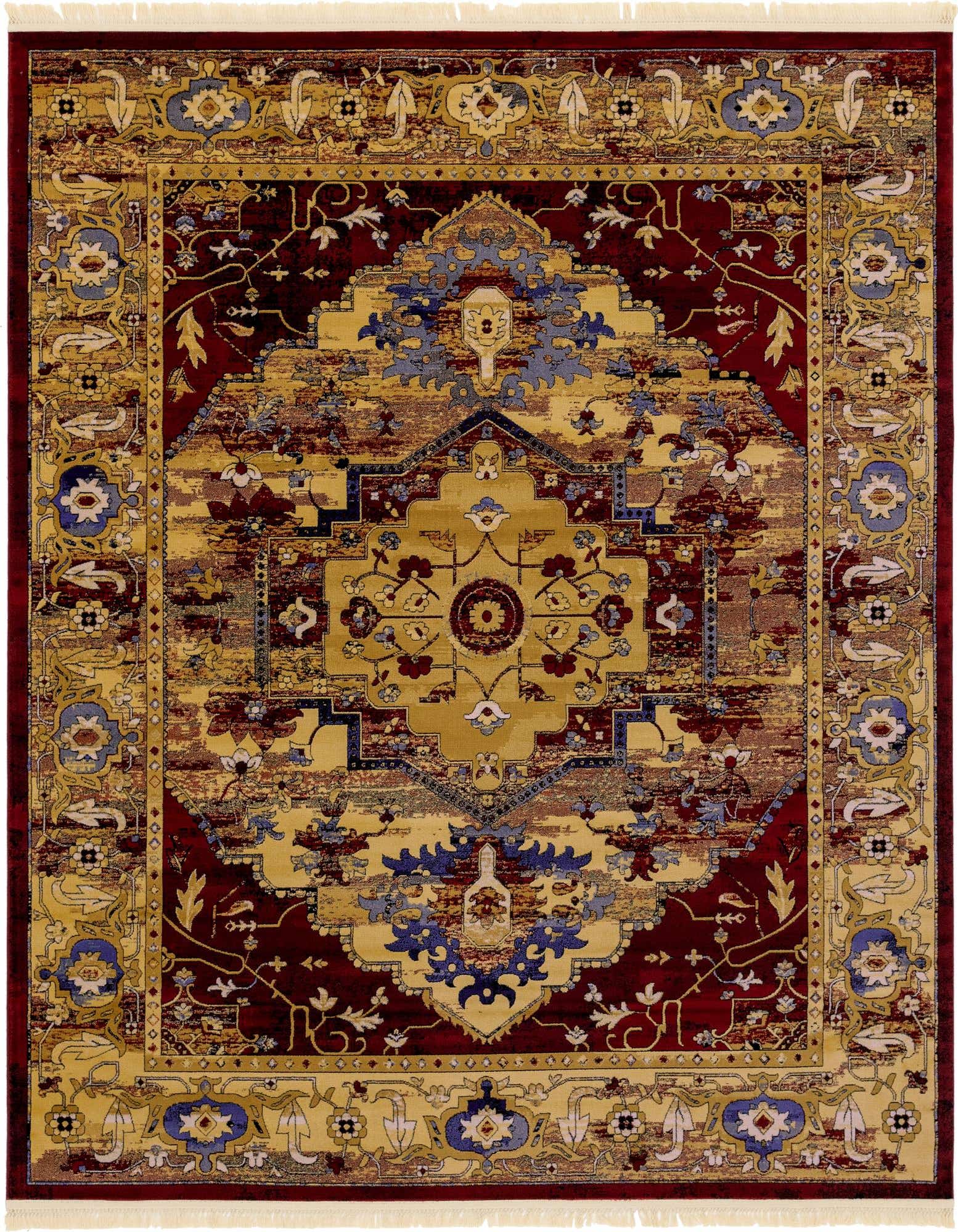 A rectangular 8x10 Kennedy rug with a traditional medallion pattern in shades of red, gold, and blue.