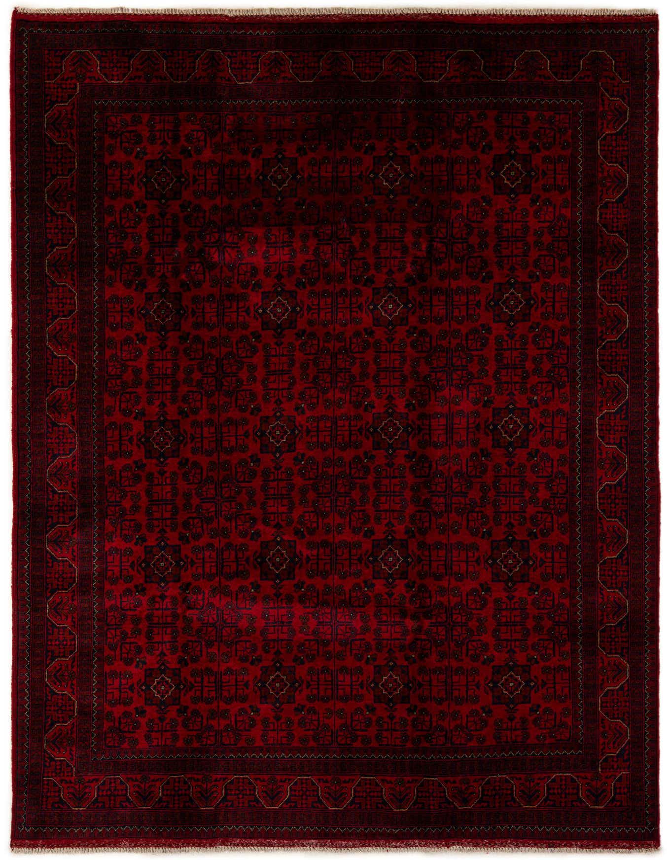 A 6x9 rectangular Khal Mohammadi rug in deep red with intricate dark oriental patterns and a decorative border.