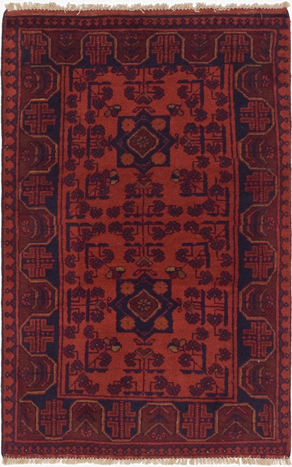  2' 6 x 4'  Hand Knotted Khal Mohammadi Wool Rug