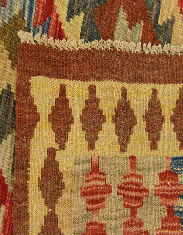 Detail image of  3' 2 x 5'  Hand Woven Kilim Maymana Wool Rug