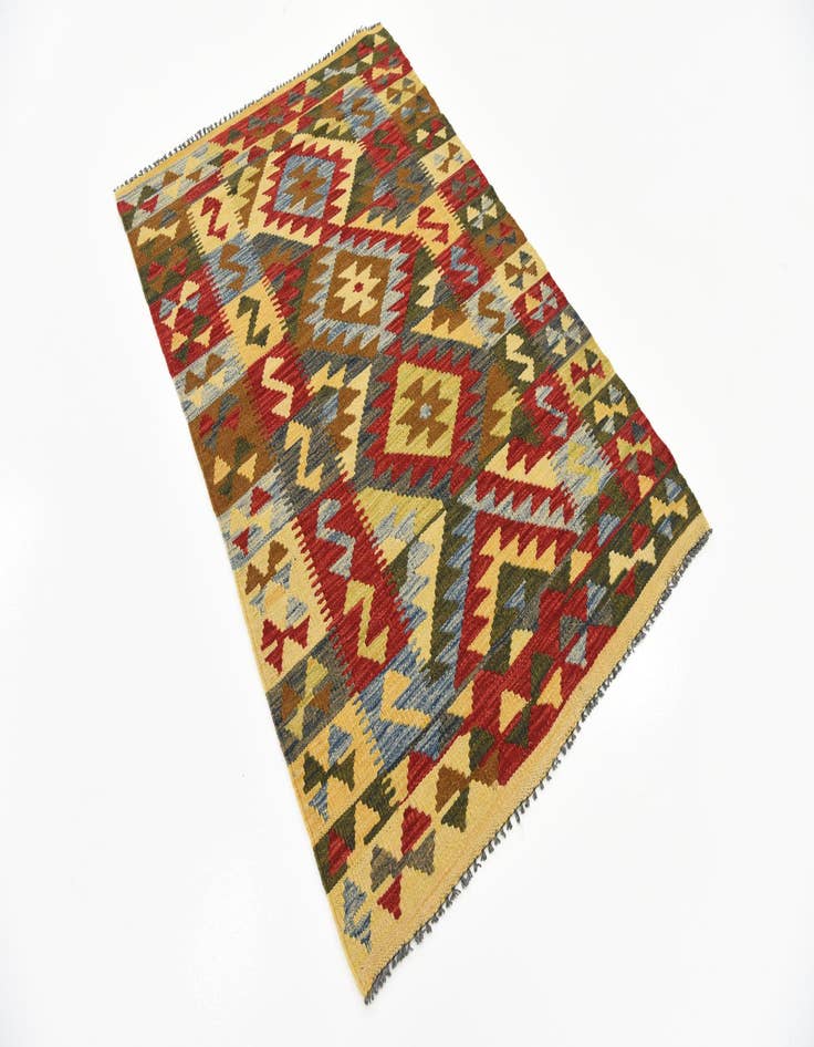 Detail image of  3' 2 x 5'  Hand Woven Kilim Maymana Wool Rug