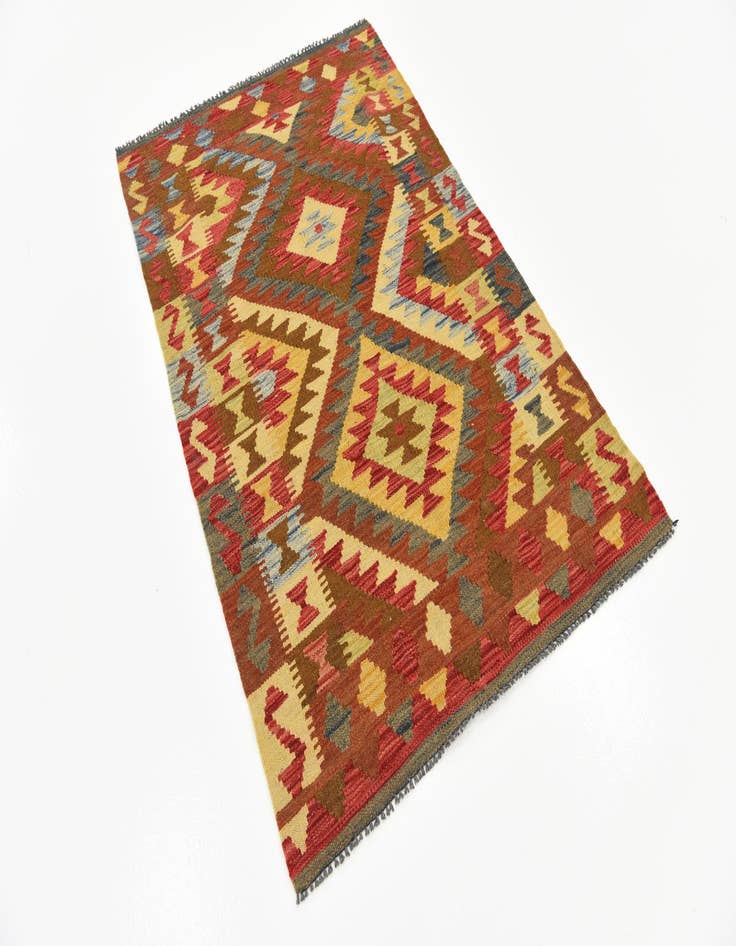 Detail image of  3' 2 x 4' 9  Hand Woven Kilim Maymana Wool Rug