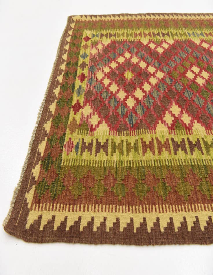 Detail image of  3' 4 x 6' 3  Hand Woven Kilim Maymana Wool Rug