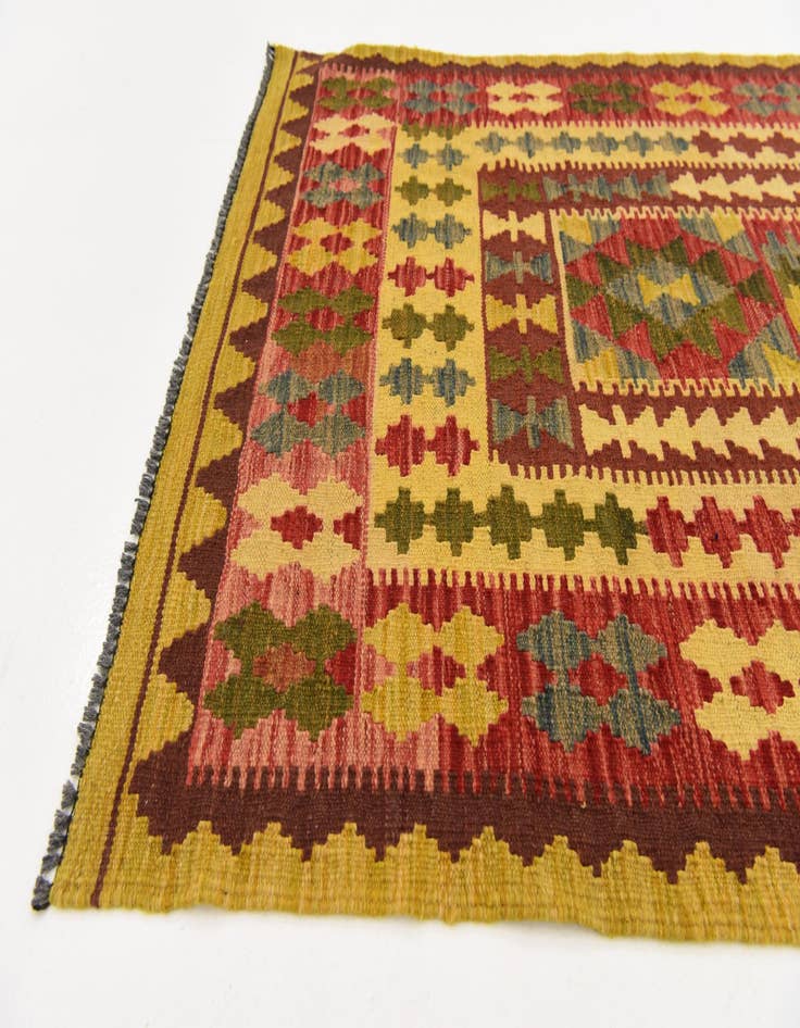 Detail image of  3' 3 x 6' 5  Hand Woven Kilim Maymana Wool Rug