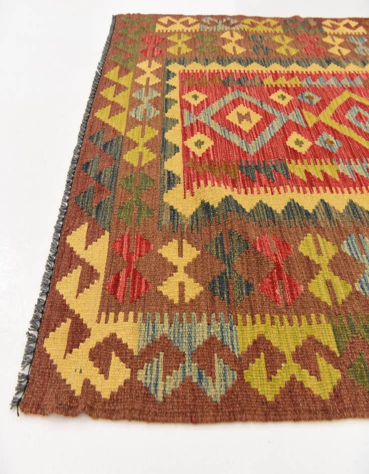 Detail image of  3' 4 x 5' 3  Hand Woven Kilim Maymana Wool Rug