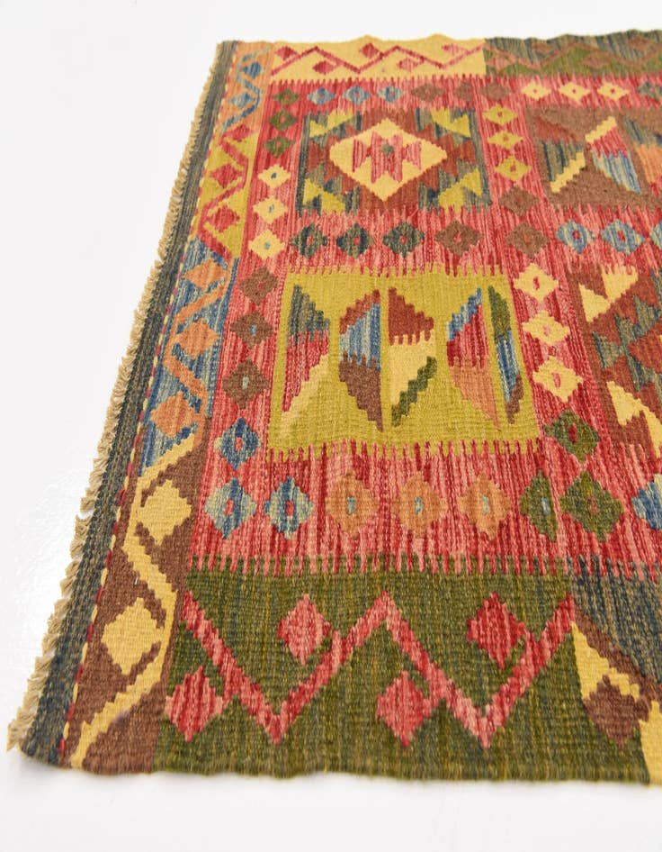 Detail image of  3' 3 x 4' 10  Hand Woven Kilim Maymana Wool Rug