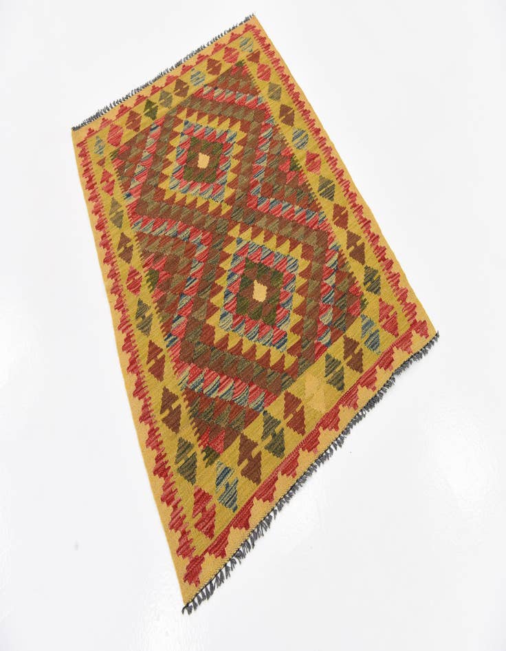 Detail image of  3' 5 x 4' 3  Hand Woven Kilim Maymana Wool Rug