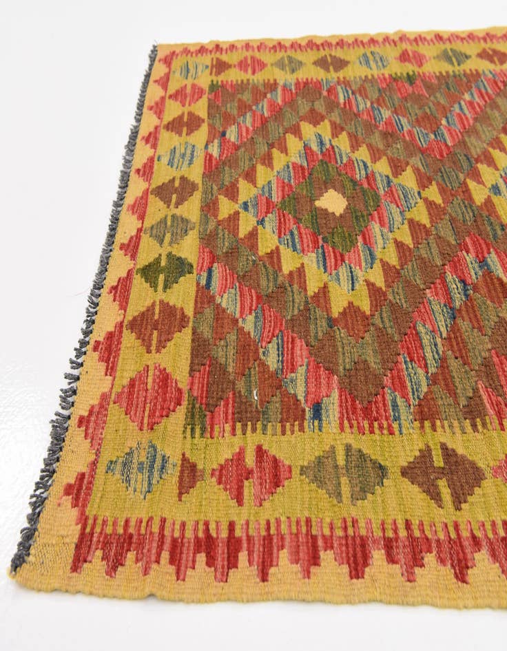 Detail image of  3' 5 x 4' 3  Hand Woven Kilim Maymana Wool Rug