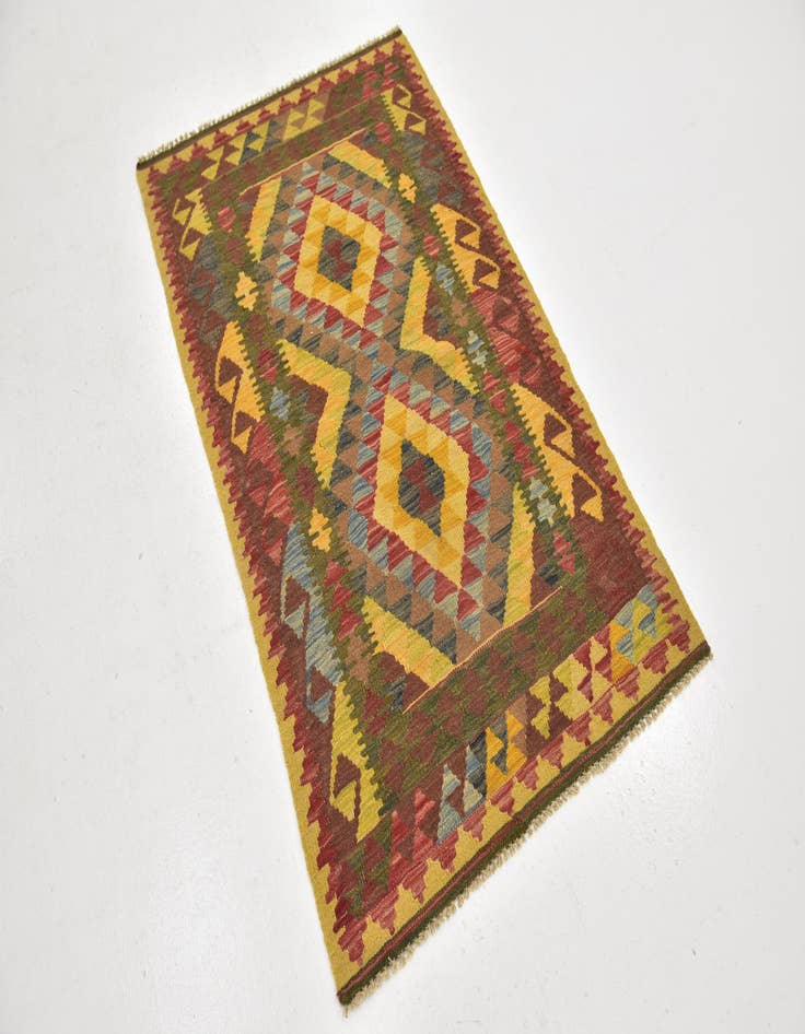 Detail image of  3' 2 x 5'  Hand Woven Kilim Maymana Wool Rug
