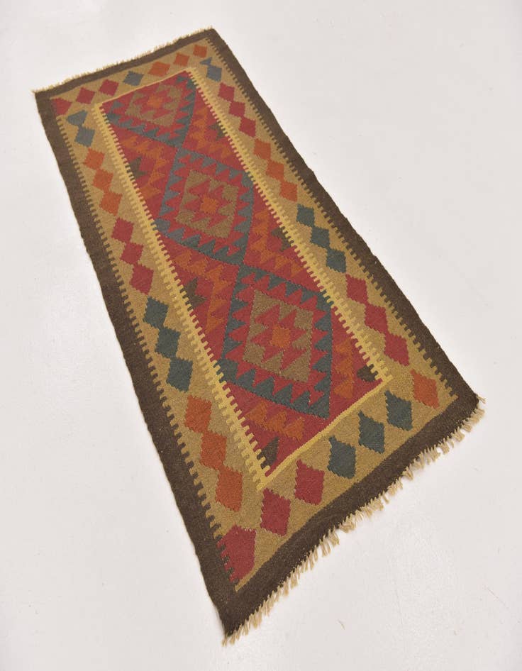 Detail image of  3' 2 x 6'  Hand Woven Kilim Maymana Wool Rug