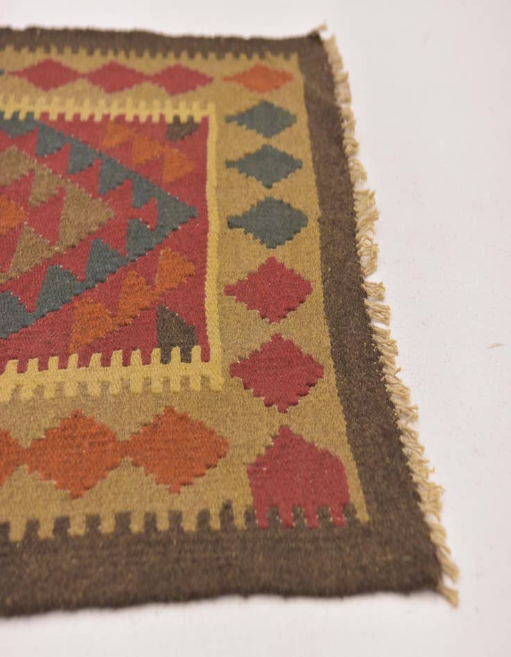 Detail image of  3' 2 x 6'  Hand Woven Kilim Maymana Wool Rug