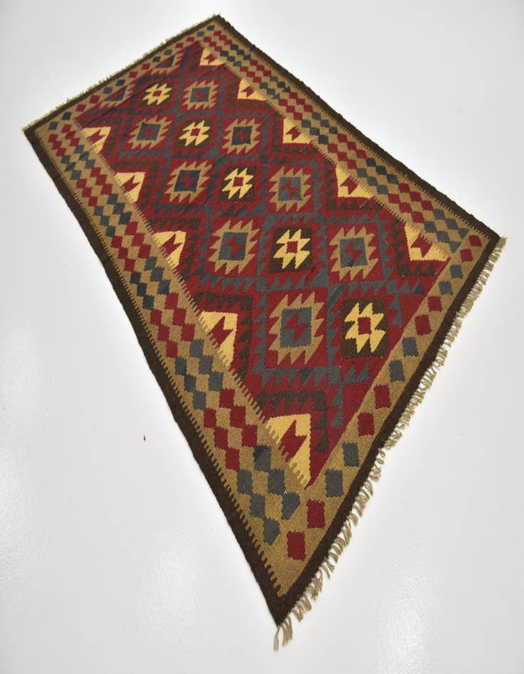 Detail image of  5' 2 x 8' 2  Hand Woven Kilim Maymana Wool Rug