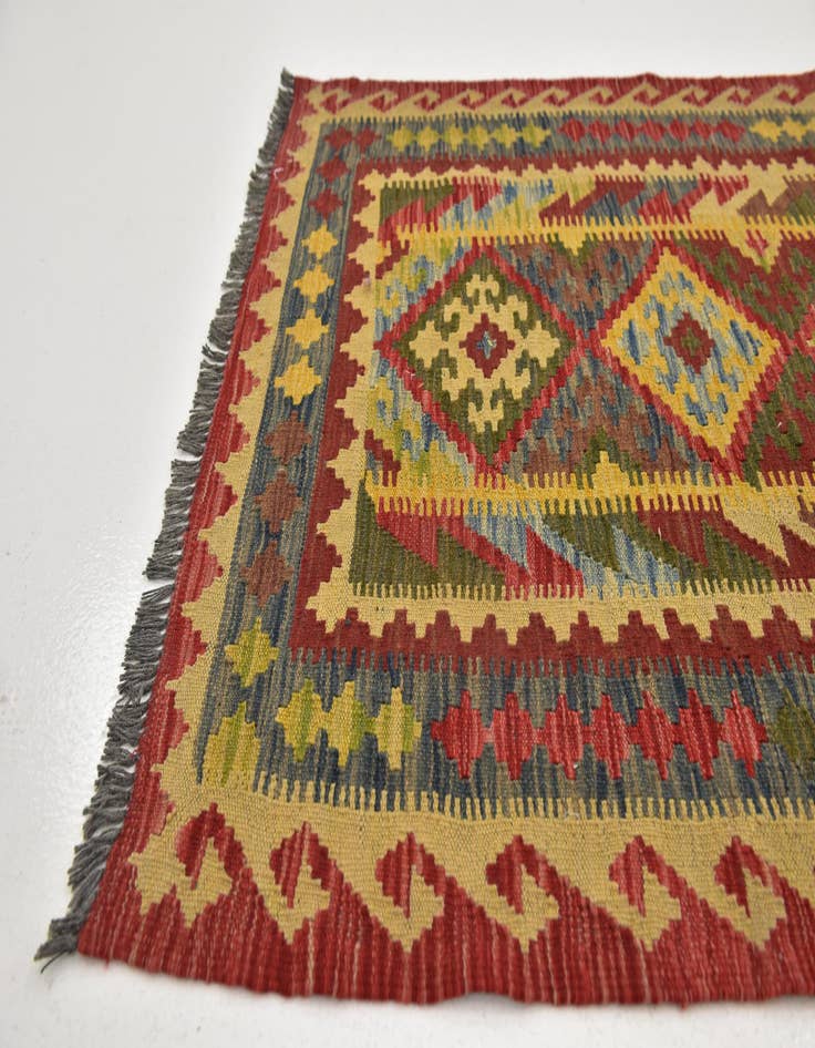 Detail image of  3' 7 x 6' 9  Hand Woven Kilim Maymana Wool Rug