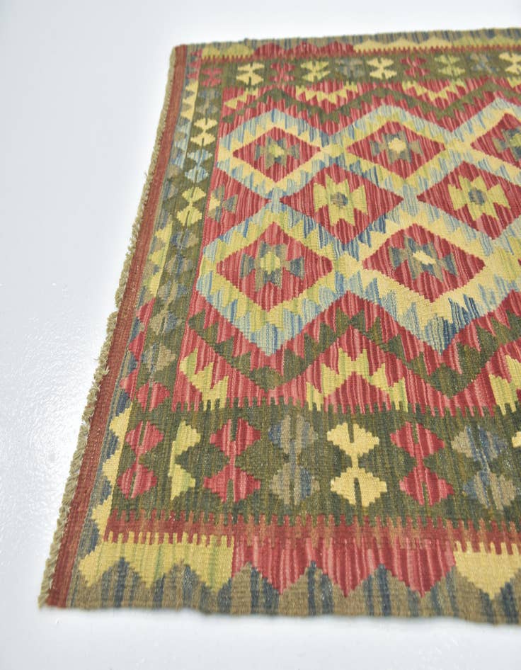 Detail image of  3' 6 x 4' 10  Hand Woven Kilim Maymana Wool Rug