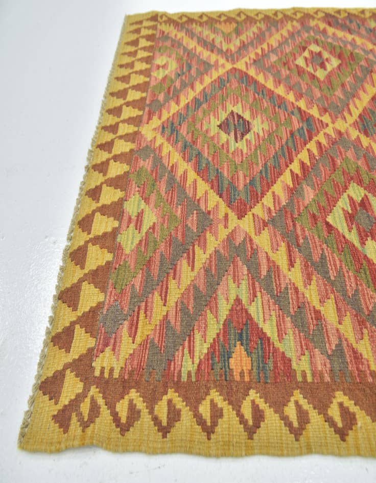 Detail image of  3' 5 x 4' 7  Hand Woven Kilim Maymana Wool Rug