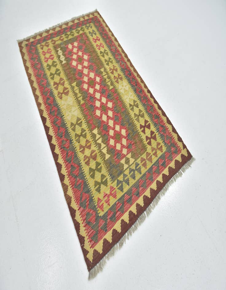 Detail image of  3' 9 x 5' 10  Hand Woven Kilim Maymana Wool Rug