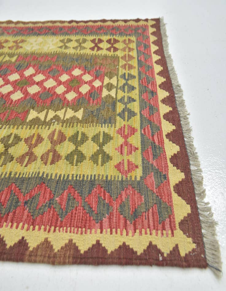 Detail image of  3' 9 x 5' 10  Hand Woven Kilim Maymana Wool Rug