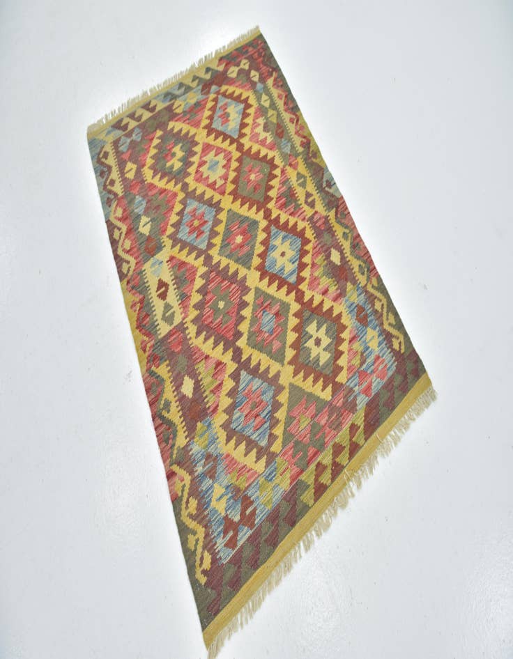 Detail image of  3' 4 x 4' 8  Hand Woven Kilim Maymana Wool Rug