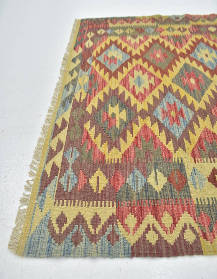 Detail image of  3' 4 x 4' 8  Hand Woven Kilim Maymana Wool Rug