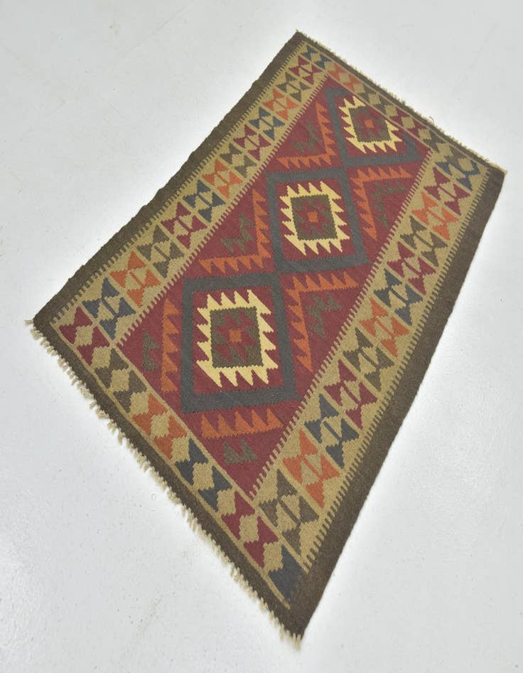 Detail image of  3' 5 x 5' 2  Hand Woven Kilim Maymana Wool Rug