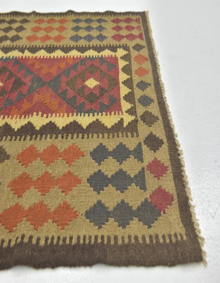 Detail image of  3' 6 x 6'  Hand Woven Kilim Maymana Wool Rug