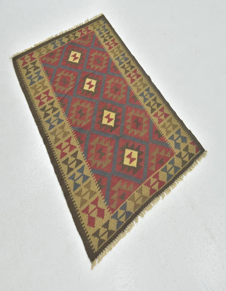 Detail image of  3' 4 x 4' 10  Hand Woven Kilim Maymana Wool Rug