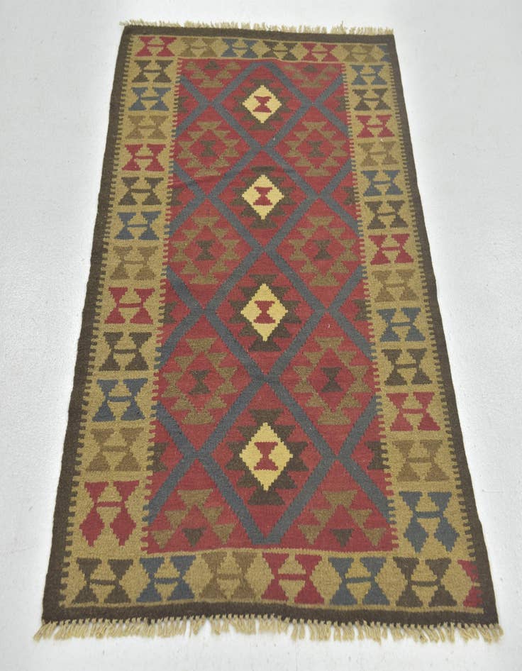 Detail image of  3' 4 x 4' 10  Hand Woven Kilim Maymana Wool Rug