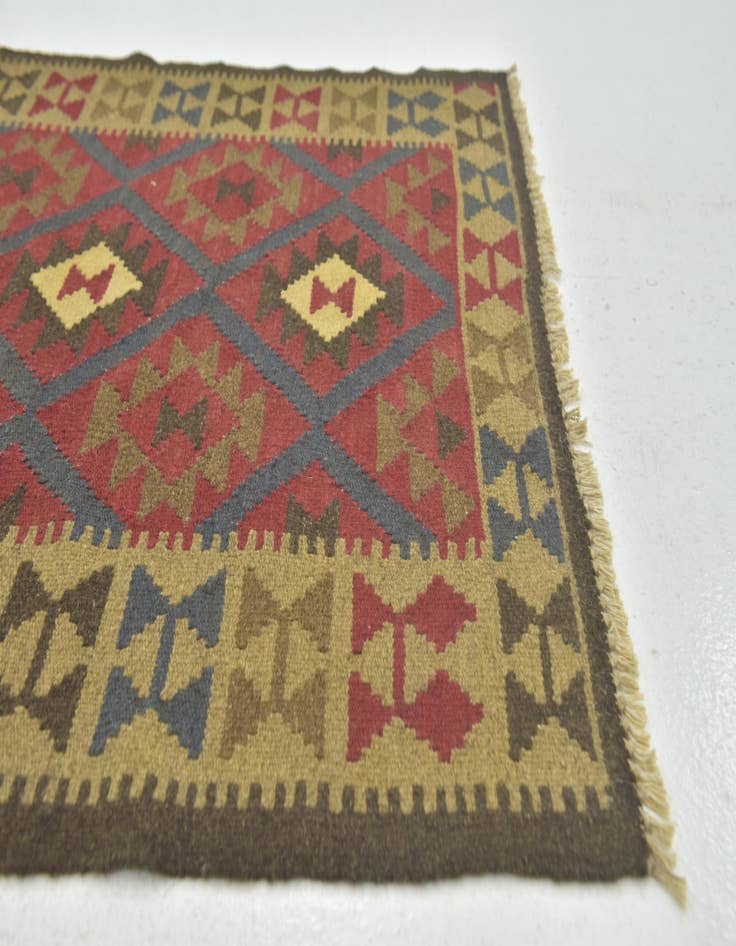 Detail image of  3' 4 x 4' 10  Hand Woven Kilim Maymana Wool Rug
