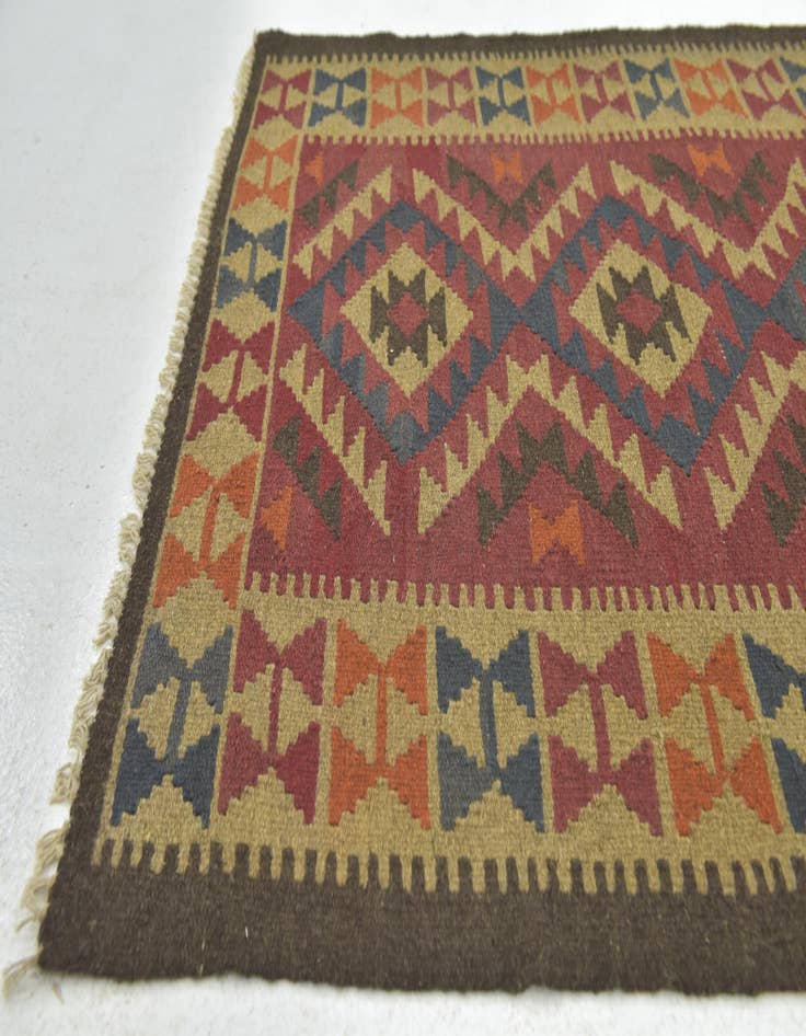Detail image of  3' 4 x 4' 8  Hand Woven Kilim Maymana Wool Rug