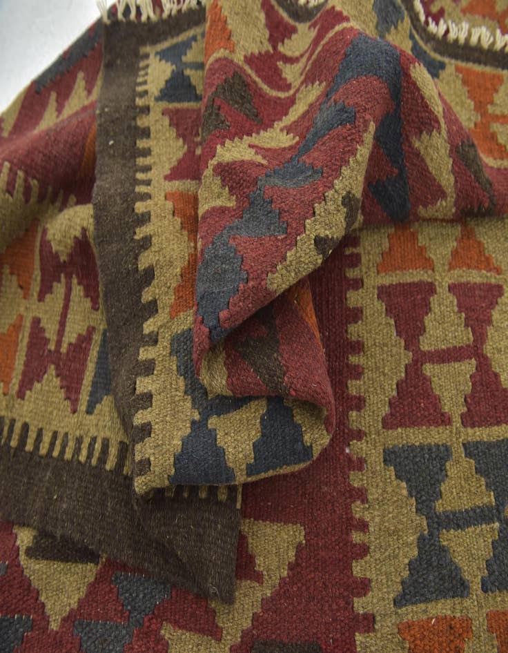 Detail image of  3' 4 x 4' 8  Hand Woven Kilim Maymana Wool Rug