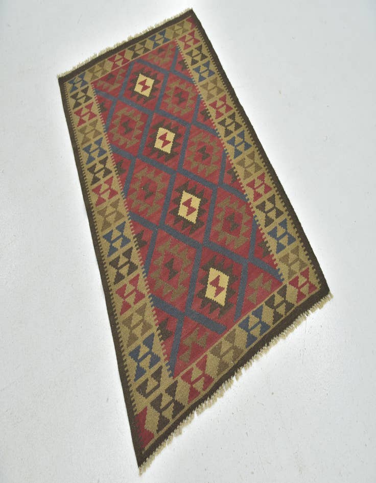 Detail image of  3' 5 x 4' 10  Hand Woven Kilim Maymana Wool Rug