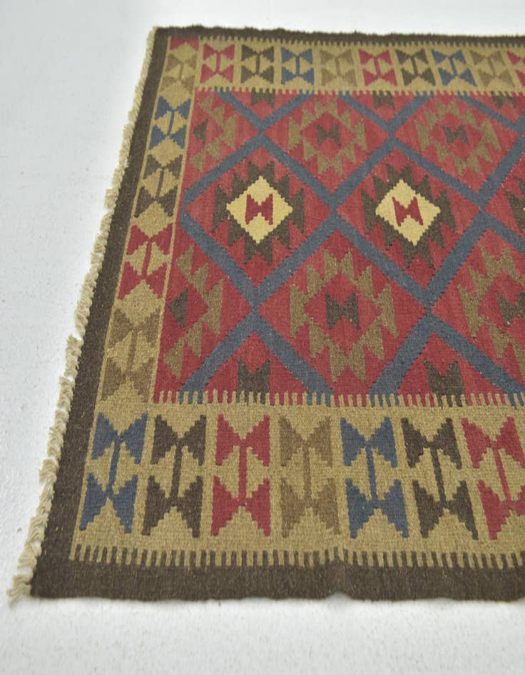 Detail image of  3' 5 x 4' 10  Hand Woven Kilim Maymana Wool Rug