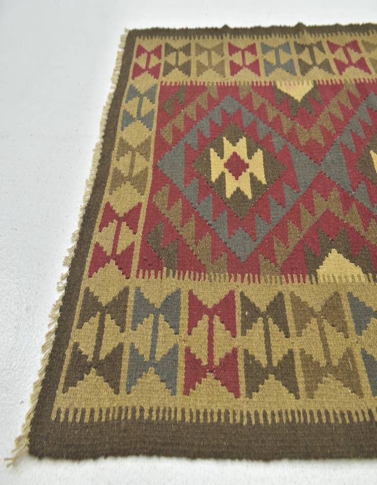 Detail image of  3' 4 x 4' 10  Hand Woven Kilim Maymana Wool Rug