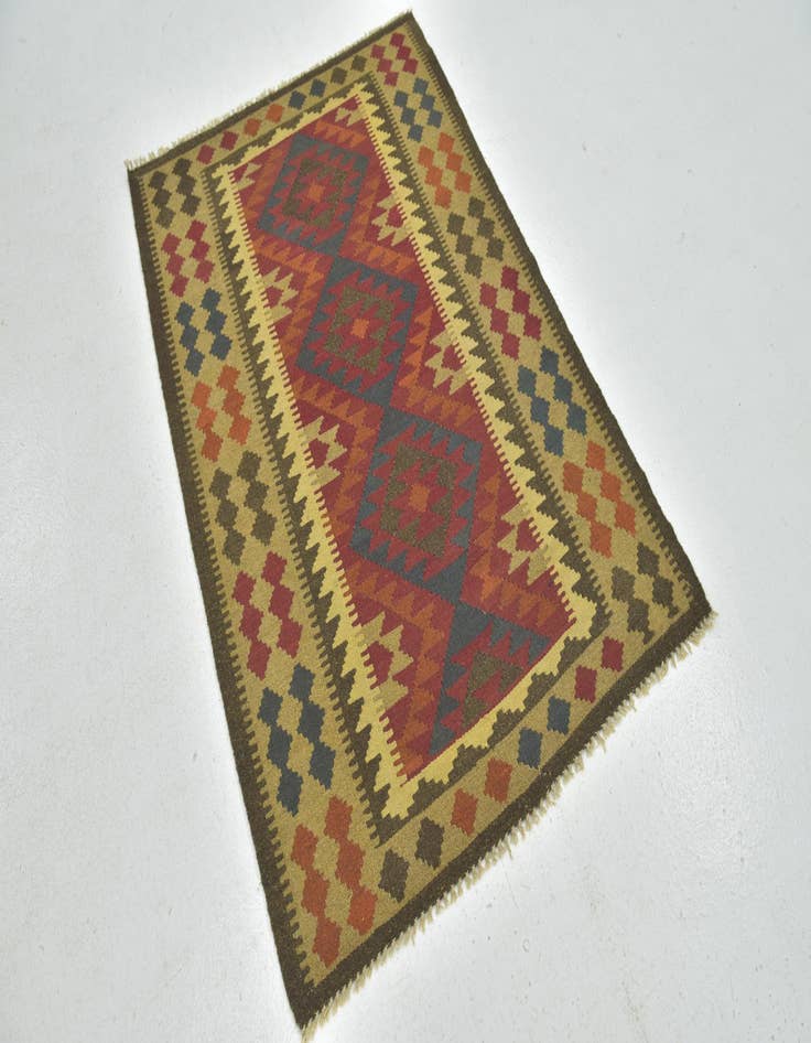 Detail image of  3' 4 x 5'  Hand Woven Kilim Maymana Wool Rug