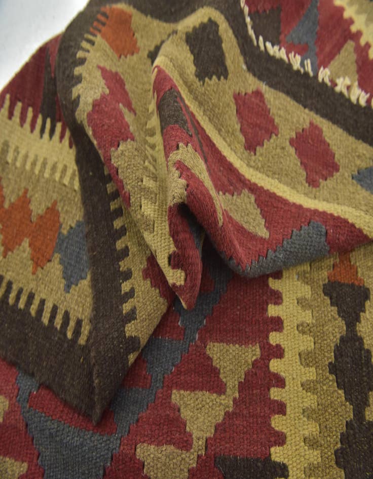 Detail image of  3' 2 x 5'  Hand Woven Kilim Maymana Wool Rug