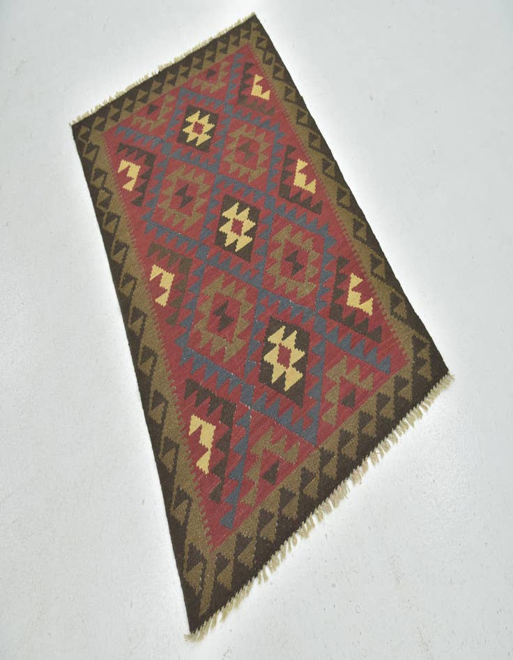 Detail image of 3' 4 x 4' 10 Hand Woven Kilim Maymana Wool Rug