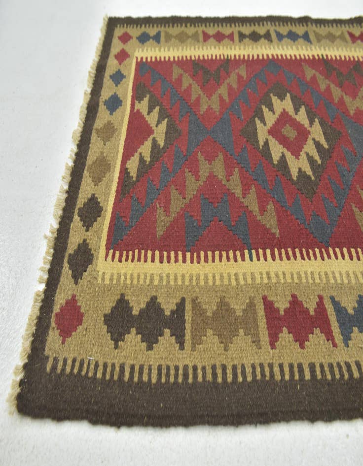 Detail image of  3' 4 x 5'  Hand Woven Kilim Maymana Wool Rug