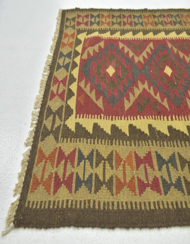 Detail image of  3' 3 x 4' 10  Hand Woven Kilim Maymana Wool Rug