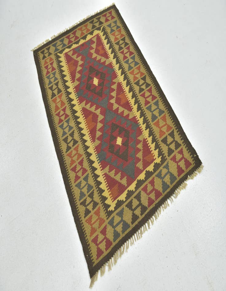 Detail image of  3' 4 x 4' 8  Hand Woven Kilim Maymana Wool Rug