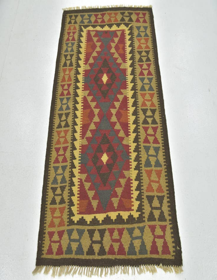 Detail image of  3' 4 x 4' 8  Hand Woven Kilim Maymana Wool Rug