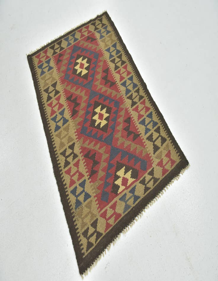 Detail image of  3' 6 x 4' 10  Hand Woven Kilim Maymana Wool Rug