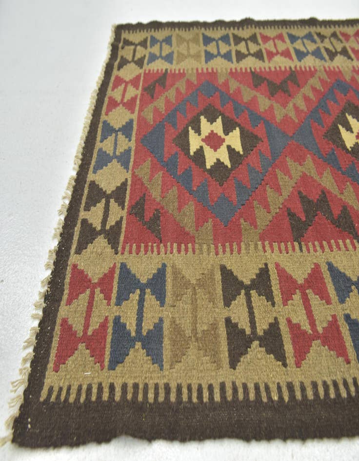 Detail image of  3' 6 x 4' 10  Hand Woven Kilim Maymana Wool Rug