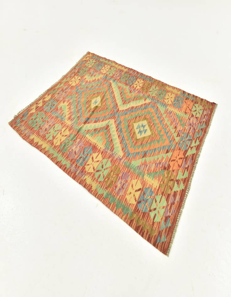 Detail image of  3' 8 x 5'  Hand Woven Kilim Maymana Wool Rug