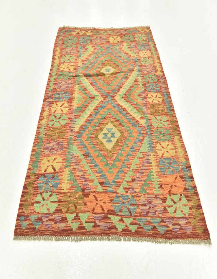 Detail image of  3' 8 x 5'  Hand Woven Kilim Maymana Wool Rug