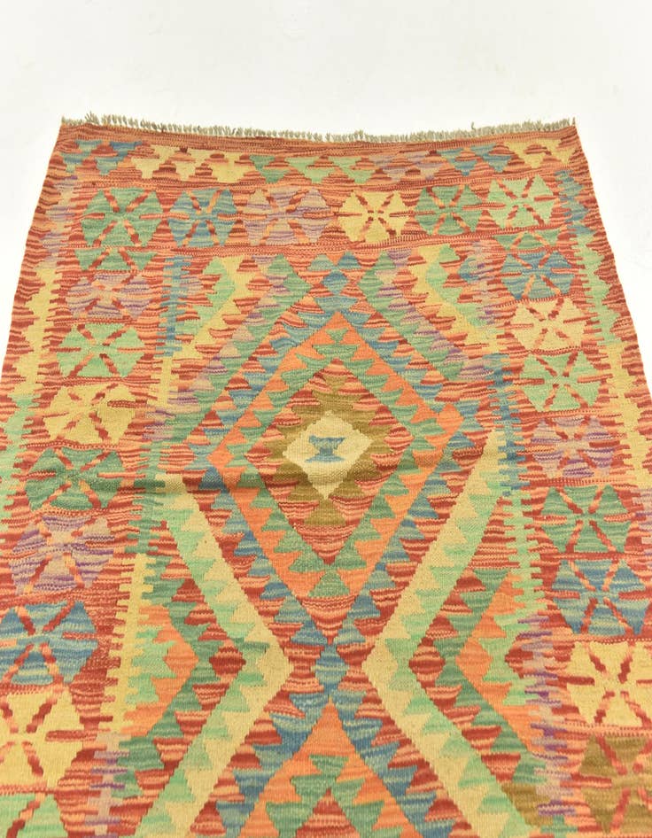 Detail image of  3' 8 x 5'  Hand Woven Kilim Maymana Wool Rug