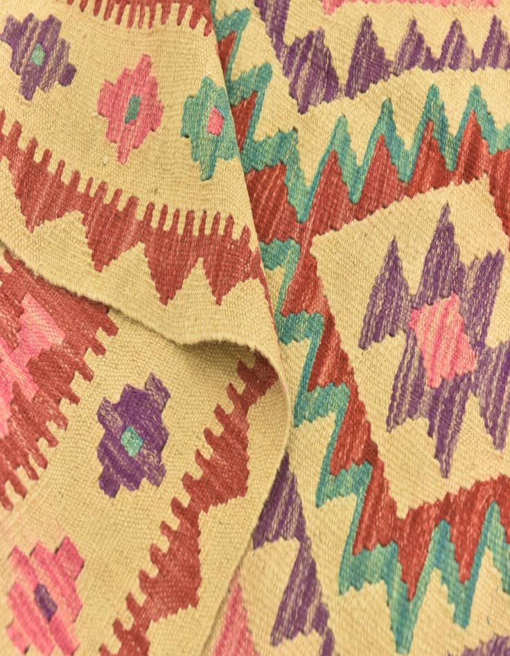 Detail image of  3' 4 x 4' 10  Hand Woven Kilim Maymana Wool Rug