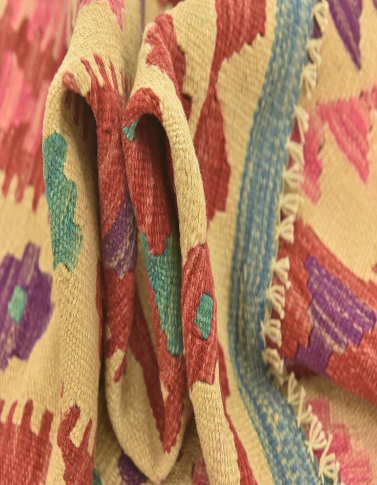 Detail image of  3' 4 x 4' 10  Hand Woven Kilim Maymana Wool Rug